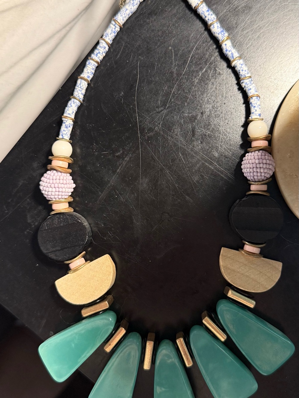 Anthropologie Teal, Pink and Gold Statement Bib Necklace